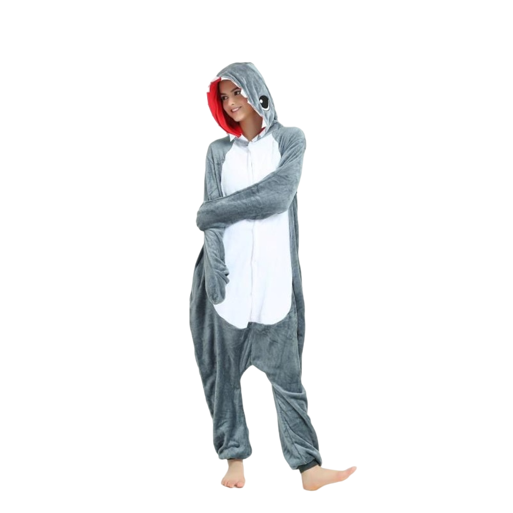 Toy Farm Unisex Animal Pyjamas - Grey Shark Adult Onesie (Cosplay / Nightwear / Halloween / Carnival / Novelty Costume)