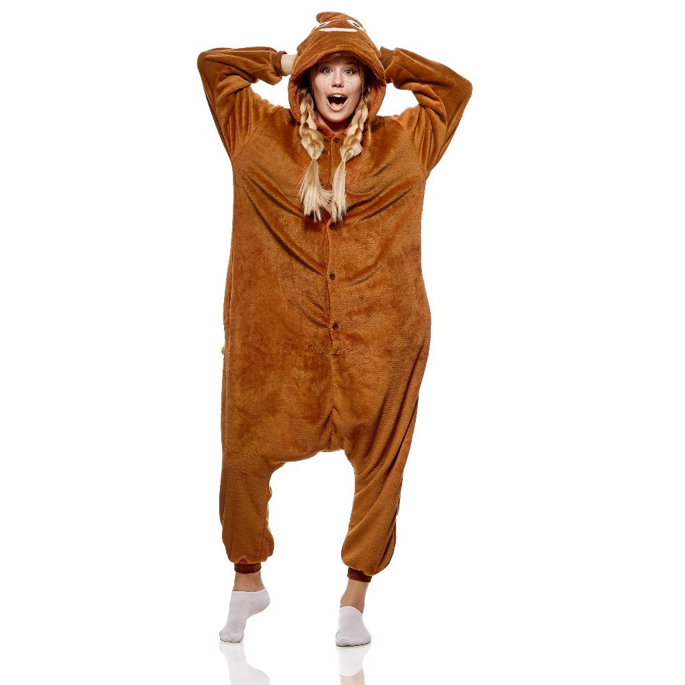 Toy Farm Animal Pyjamas - Brown Poop Emoji Adult Onesie (Cosplay / Nightwear / Halloween / Carnival / Novelty Costume)