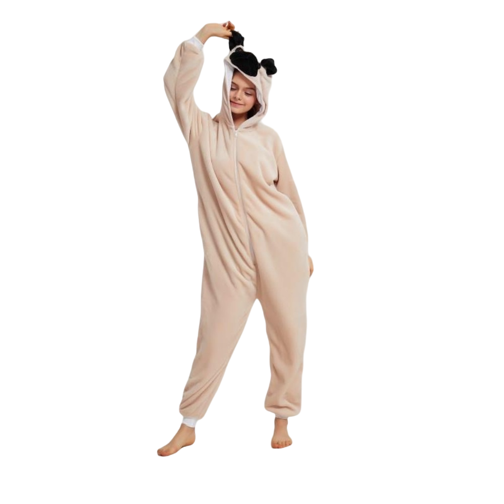 Toy Farm Unisex Animal Pyjamas - Realistic Pug Dog Adult Onesie (Cosplay / Nightwear / Halloween / Carnival / Novelty Costume)