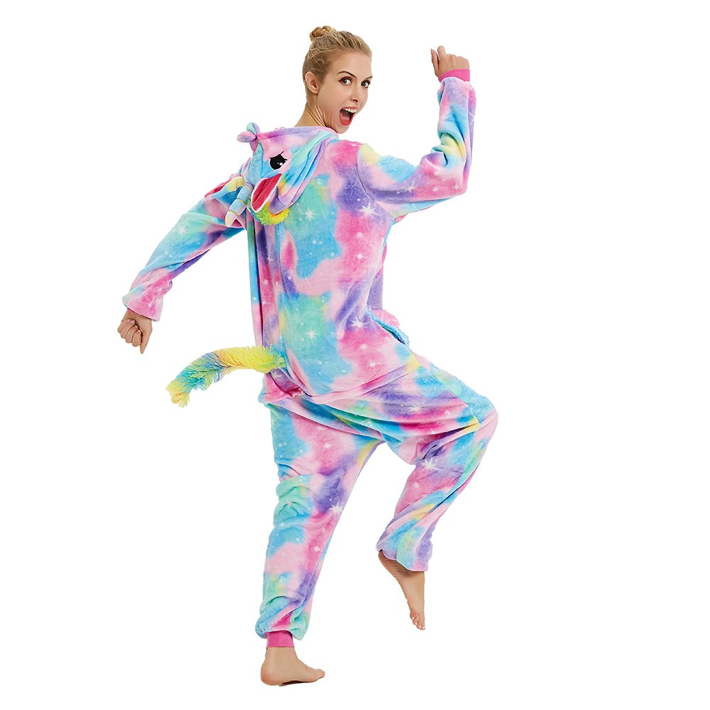 Toy Farm Unisex Animal Pyjamas - Rainbow Unicorn with Sparkling Stars Adult Onesie (Cosplay / Nightwear / Halloween / Carnival / Novelty Costume)