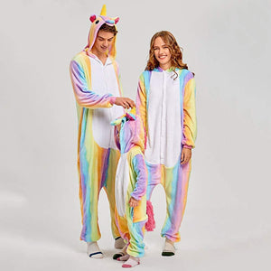 Onesie World Unisex Animal Pyjamas - Rainbow-Stripes Unicorn Adult (Cosplay / Nightwear Halloween