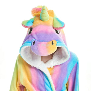 Onesie World Unisex Animal Pyjamas - Colourful Rainbow Striped Unicorn Adult Bathrobe (Cosplay /