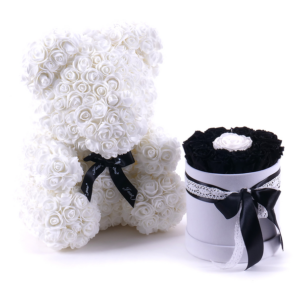 Gorgeous White Rose Teddy Bear with LED Light and Gift Box - 40cm
