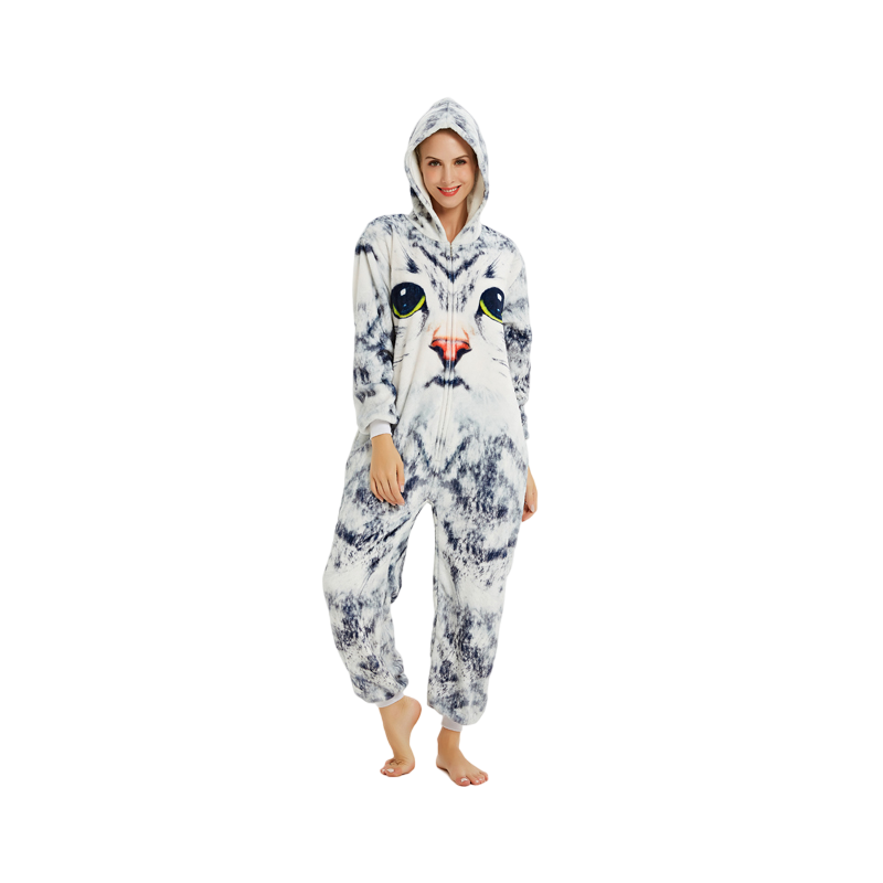 Toy Farm Unisex Animal Pyjamas - 3D Cat Adult Onesie (Cosplay / Nightwear / Halloween / Carnival / Novelty Costume)