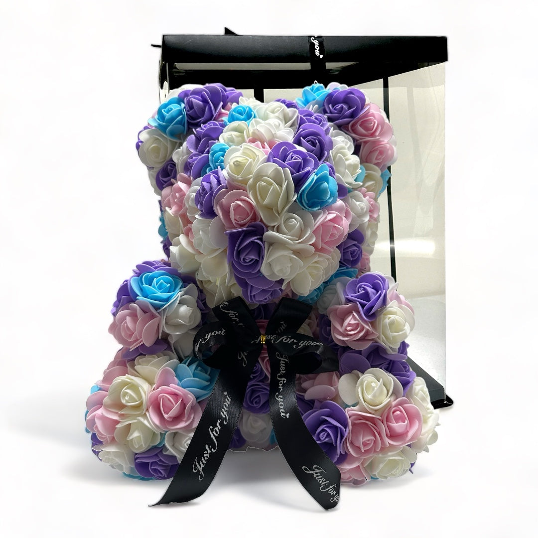 Gorgeous Multi-Colored Rose Teddy Bear with LED Light and Gift Box - 40cm