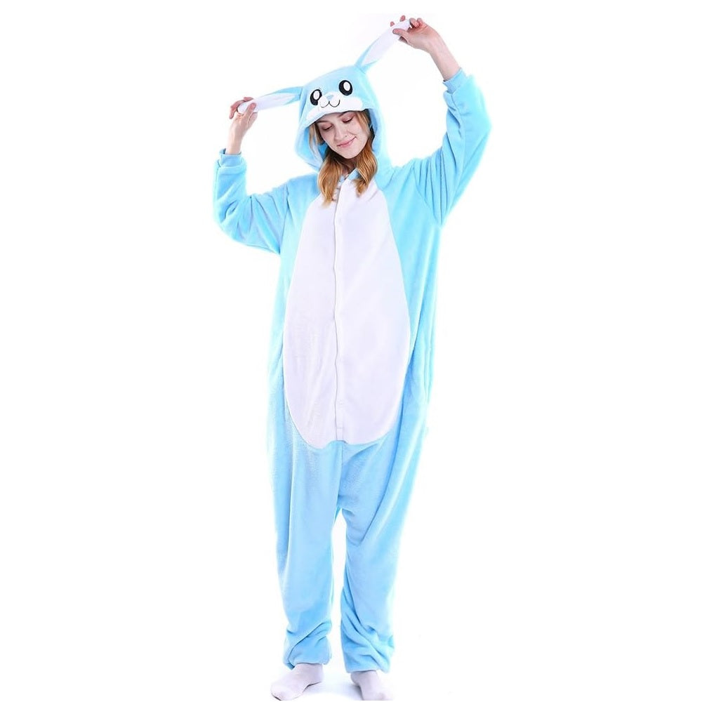 Toy Farm Unisex Animal Pyjamas - Blue Bunny Adult Onesie (Cosplay / Nightwear / Halloween / Carnival / Novelty Costume)