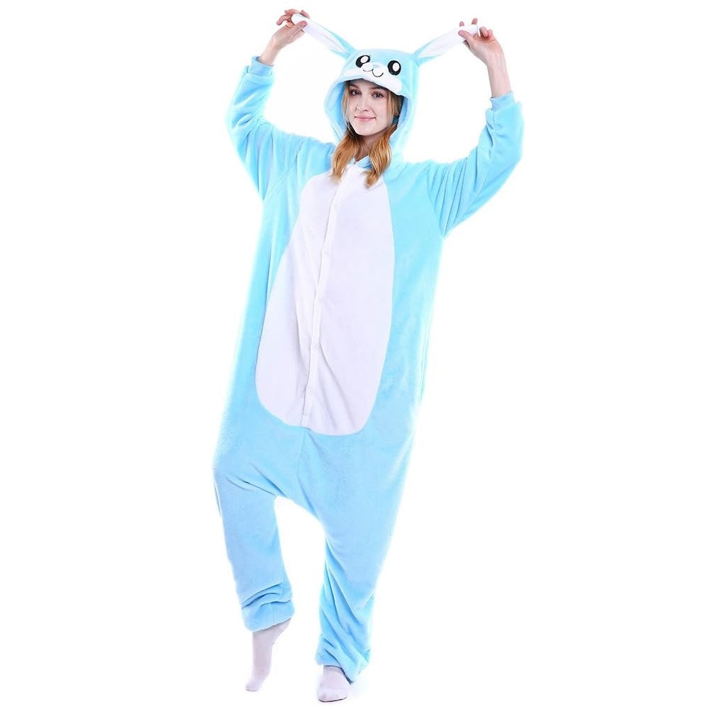 Toy Farm Unisex Animal Pyjamas - Blue Bunny Adult Onesie (Cosplay / Nightwear / Halloween / Carnival / Novelty Costume)