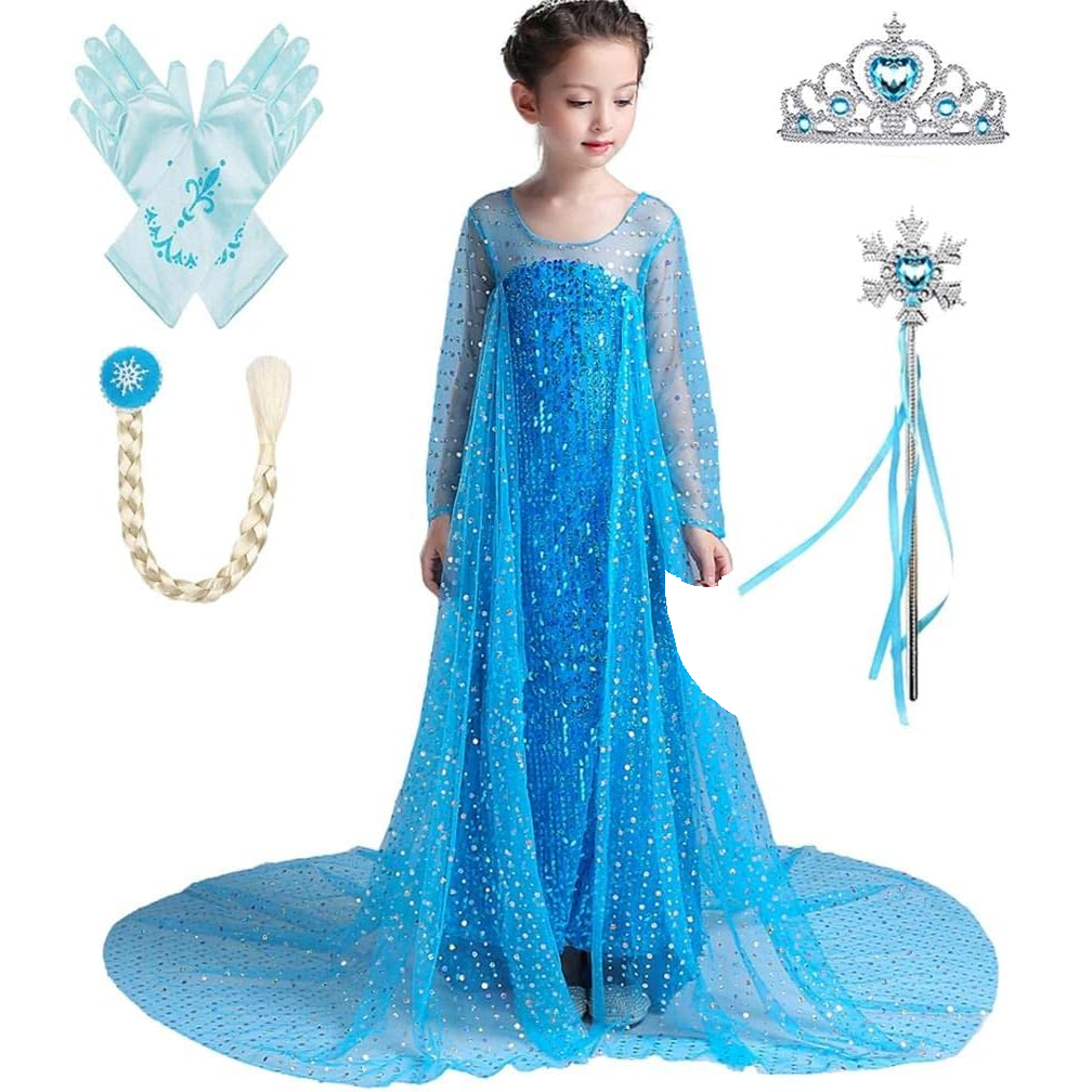 Blue Princess Costume Dress With Cape - Set Of 5 Pieces