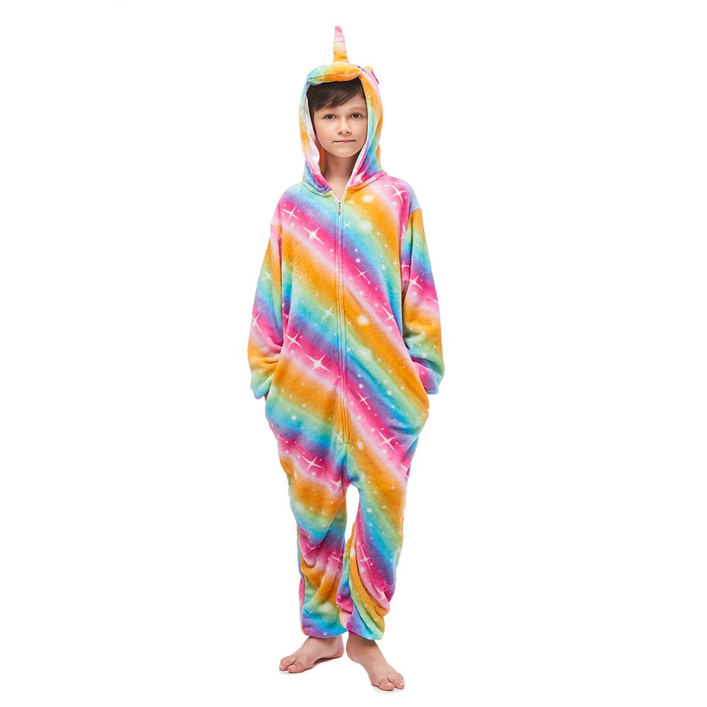 Toy Farm Unisex Animal Pyjamas - Golden Rainbow Unicorn Kids Onesie (Cosplay / Nightwear / Halloween / Carnival / Novelty Costume)