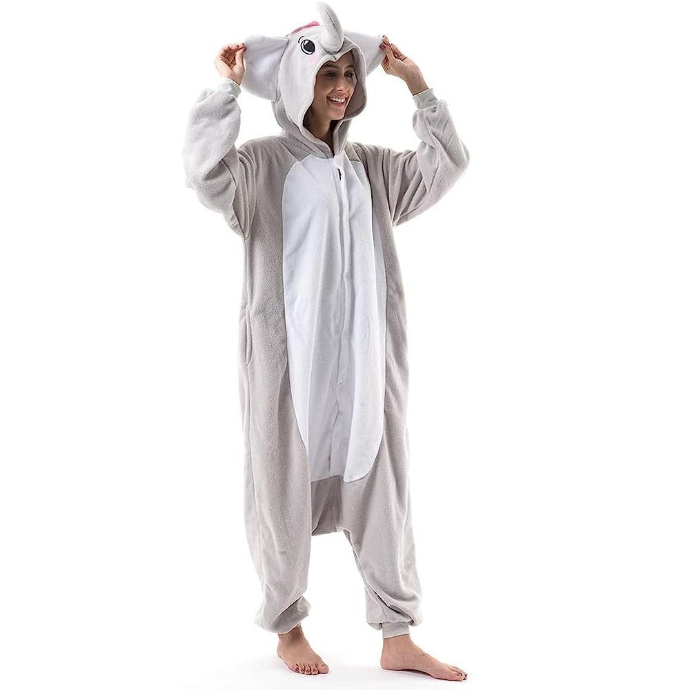 Toy Farm Unisex Animal Pyjamas - Grey Elephant Adult Onesie (Cosplay / Nightwear / Halloween / Carnival / Novelty Costume)