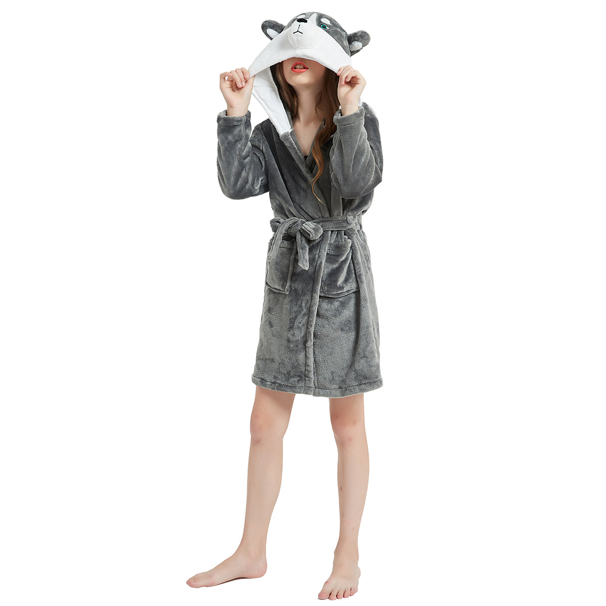 Toy Farm Grey Husky Dog Kids Bathrobe