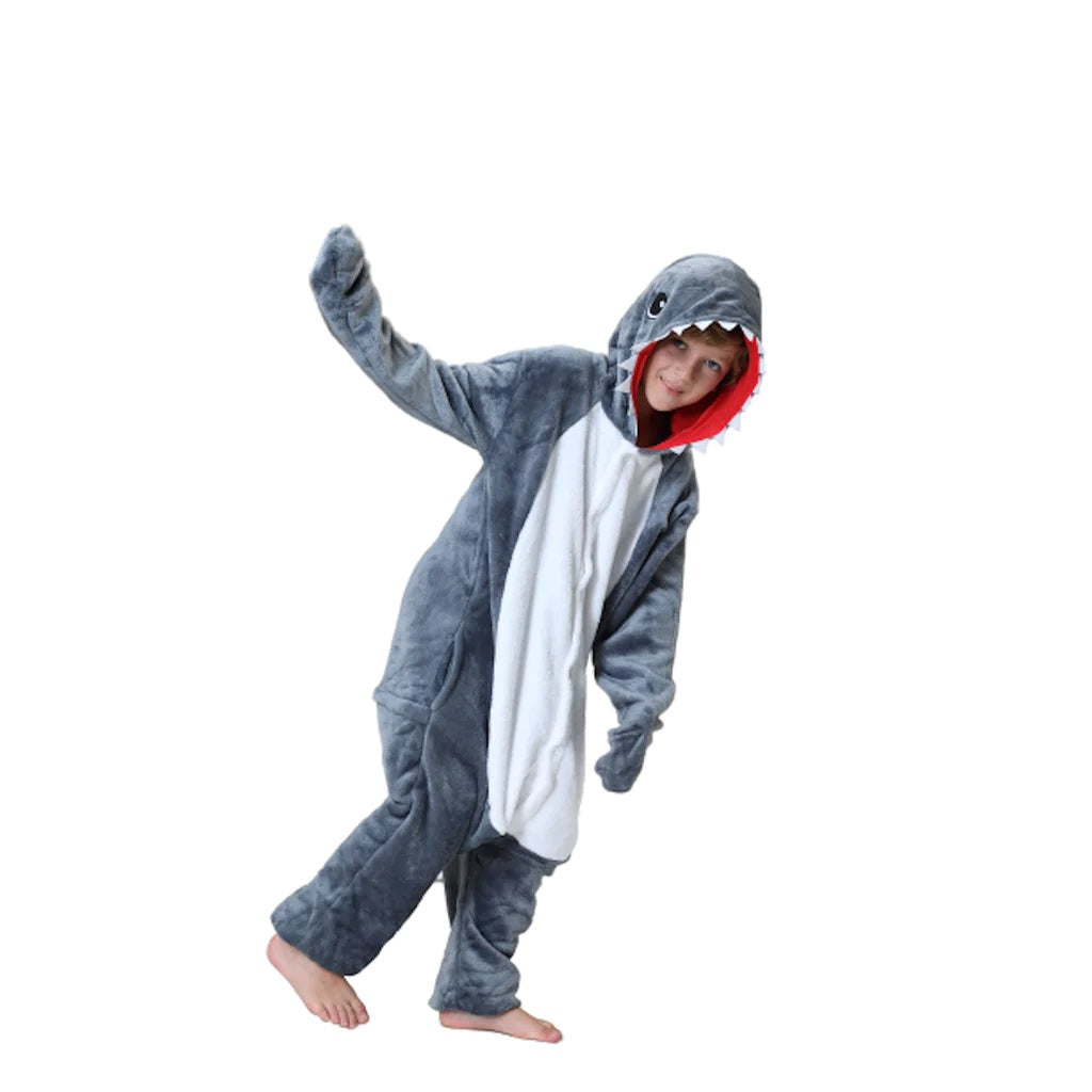 Toy Farm Unisex Animal Pyjamas - Grey Shark Kids Onesie (Cosplay / Nightwear / Halloween / Carnival / Novelty Costume)