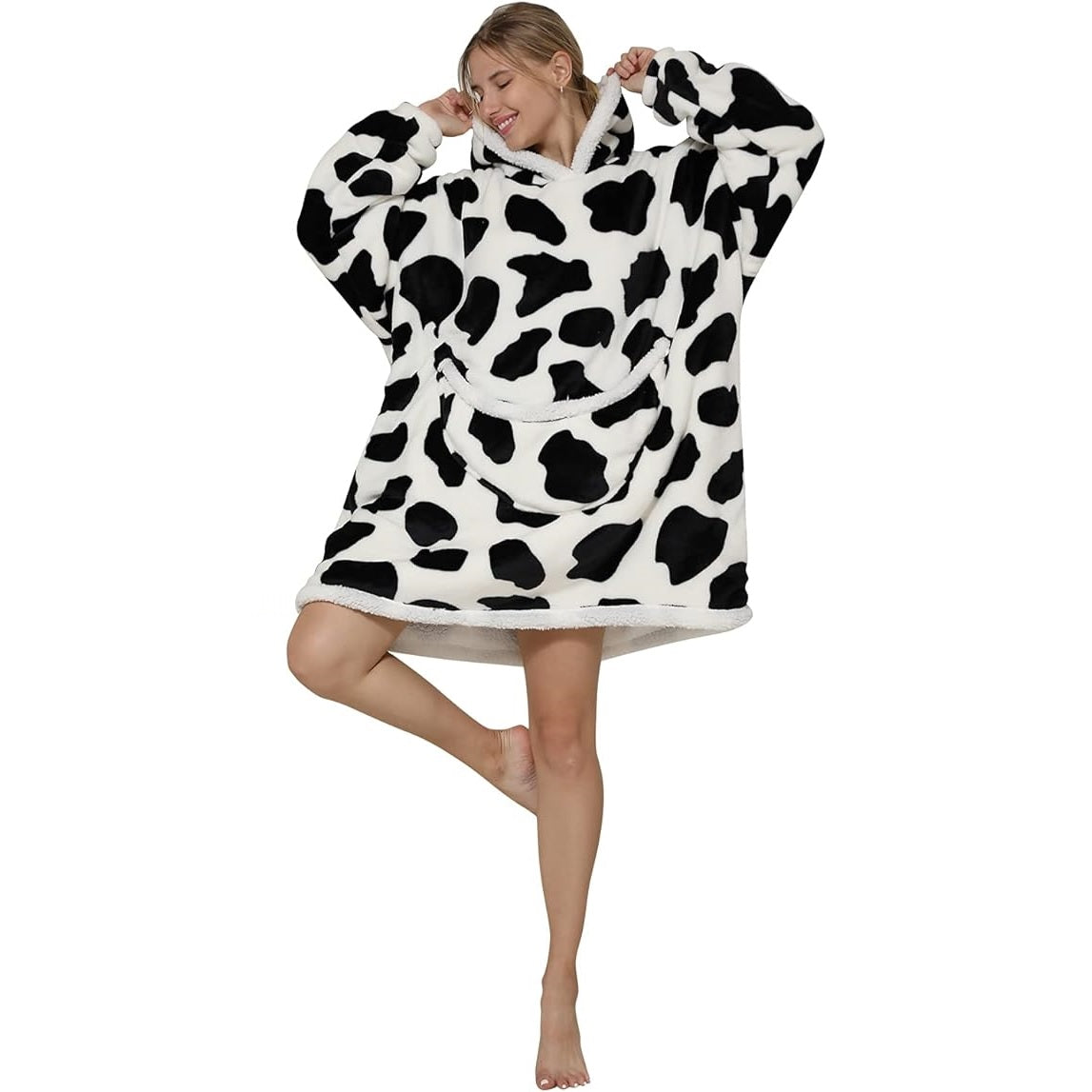 My Snuggy - Large Monochrome Cow Print Hoodie Blanket