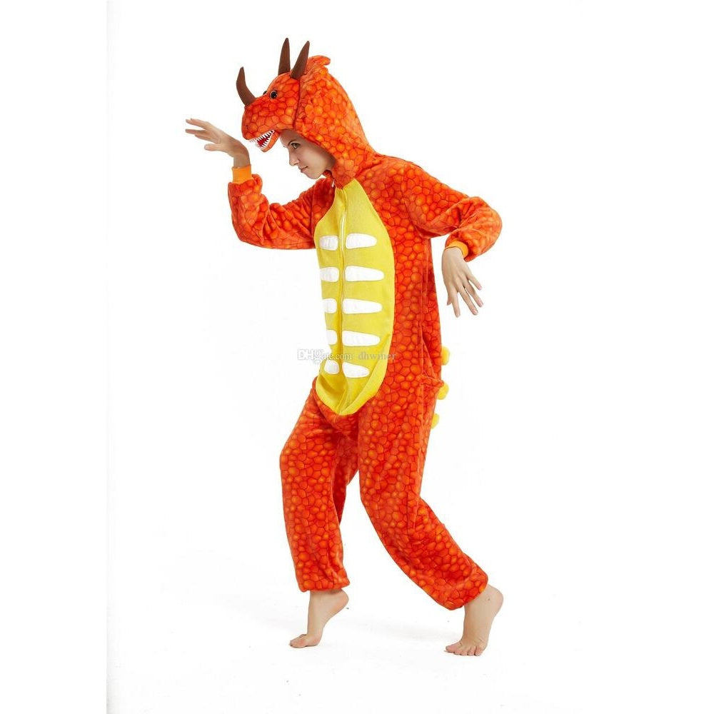 Toy Farm Unisex Animal Pyjamas - Orange Triceratops Dinosaur Adult Onesie (Cosplay / Nightwear / Halloween / Carnival / Novelty Costume)