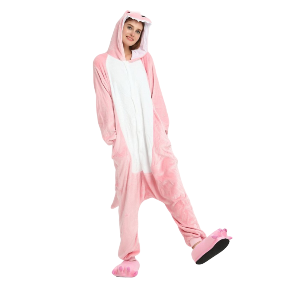 Toy Farm Unisex Animal Pyjamas - Pink Dinosaur Adult Onesie (Cosplay / Nightwear / Halloween / Carnival / Novelty Costume)