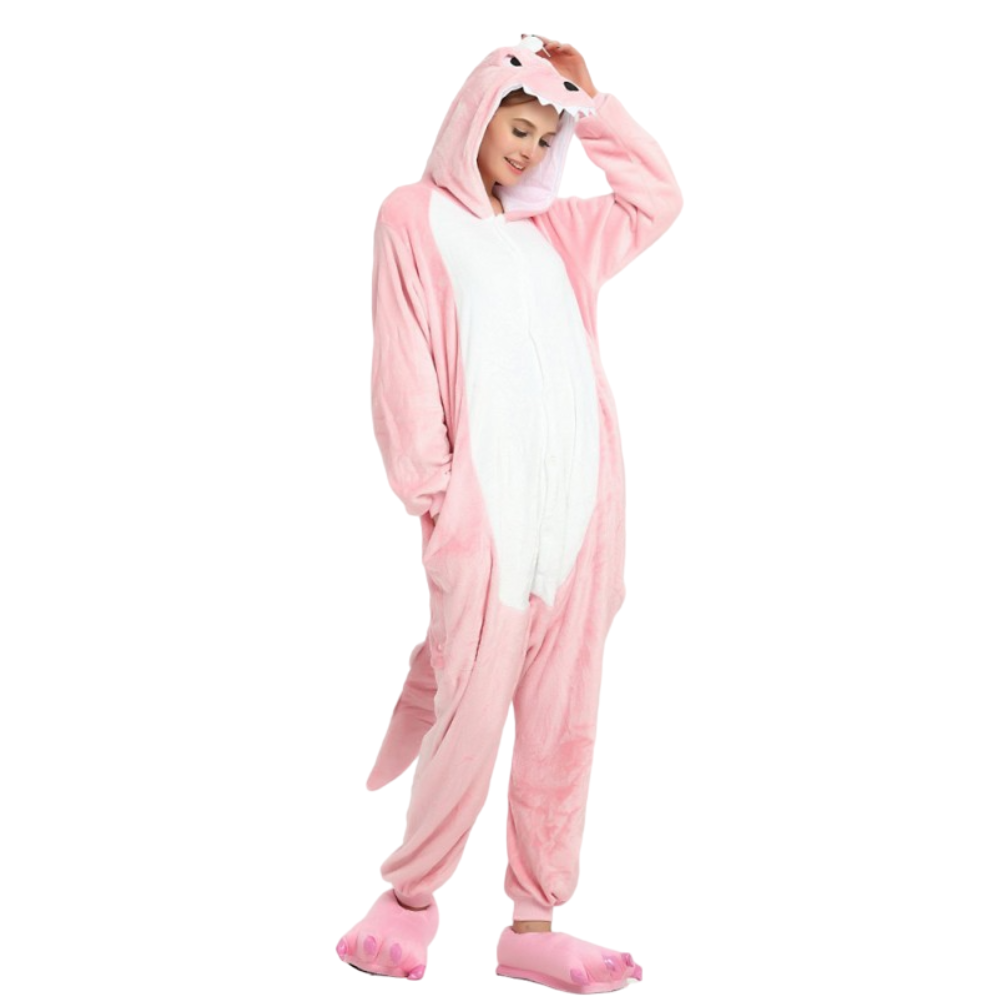 Toy Farm Unisex Animal Pyjamas - Pink Dinosaur Adult Onesie (Cosplay / Nightwear / Halloween / Carnival / Novelty Costume)