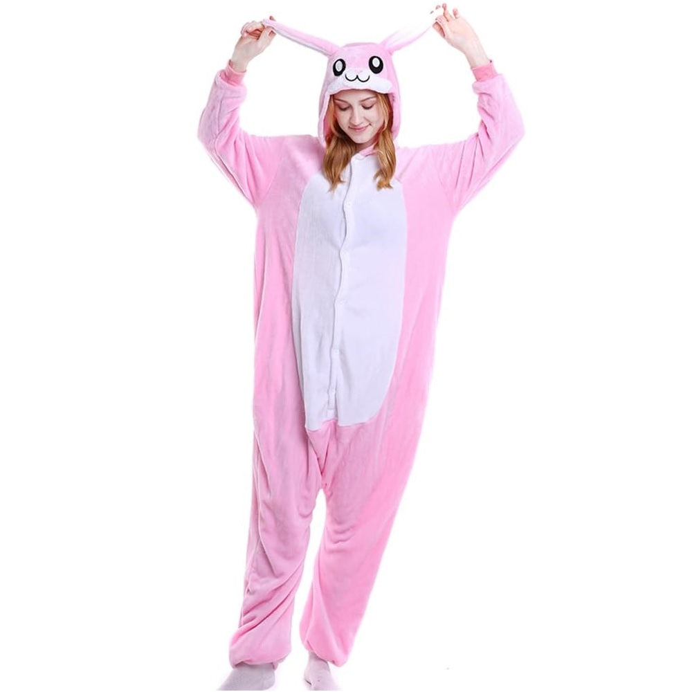 Toy Farm Unisex Animal Pyjamas - Furry Pink Bunny Adult Onesie (Cosplay / Nightwear / Halloween / Carnival / Novelty Costume)