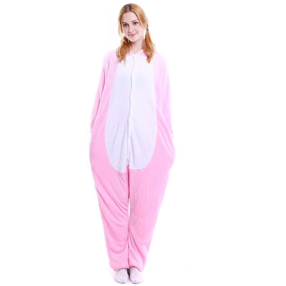 Toy Farm Unisex Animal Pyjamas - Furry Pink Bunny Adult Onesie (Cosplay / Nightwear / Halloween / Carnival / Novelty Costume)
