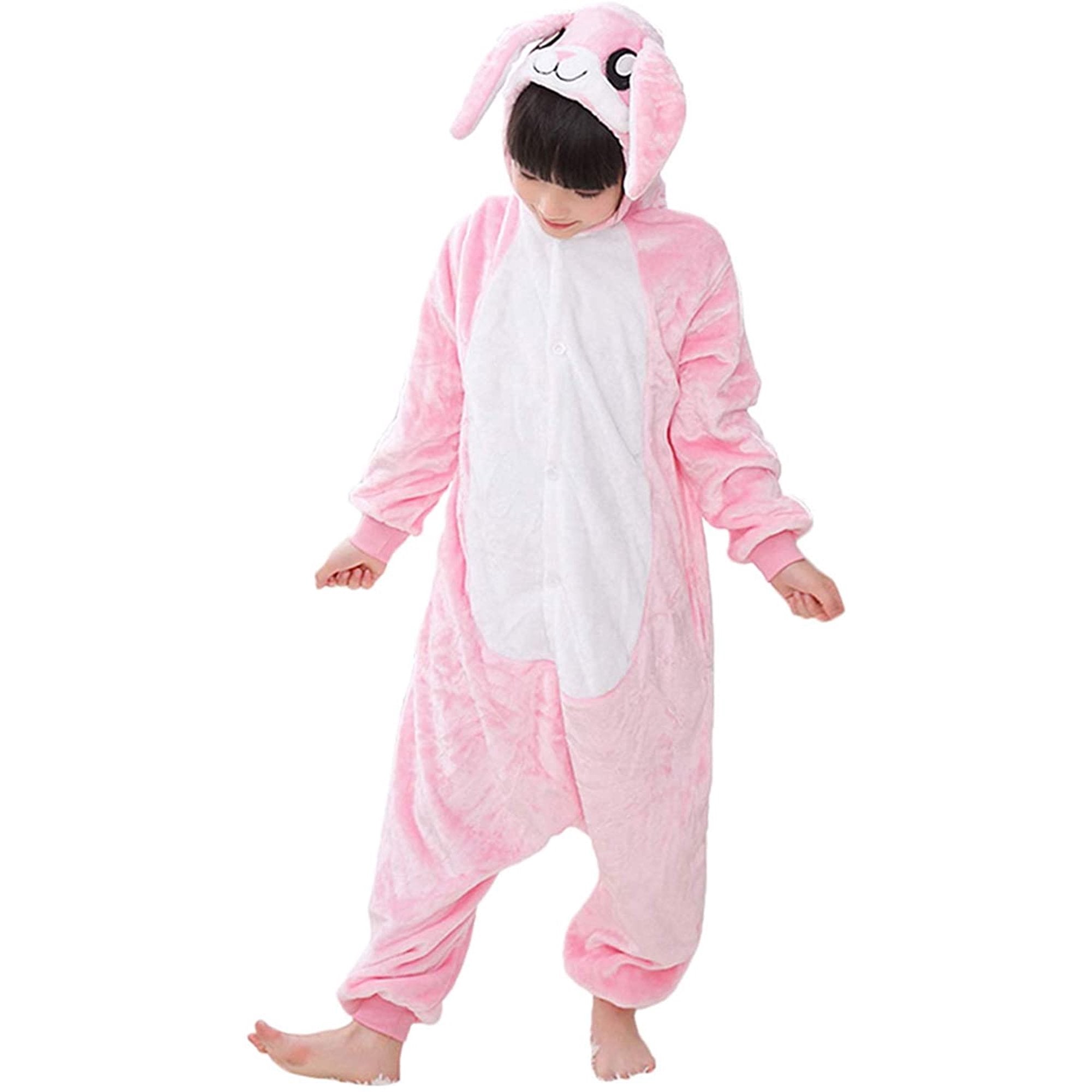 Toy Farm Unisex Animal Pyjamas - Furry Pink Bunny Kids Onesie (Cosplay / Nightwear / Halloween / Carnival / Novelty Costume)