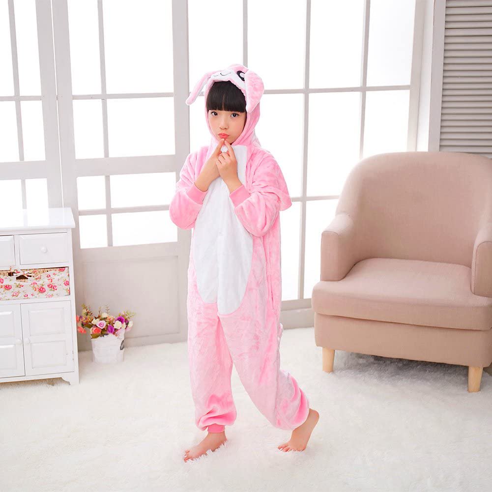 Toy Farm Unisex Animal Pyjamas - Furry Pink Bunny Kids Onesie (Cosplay / Nightwear / Halloween / Carnival / Novelty Costume)