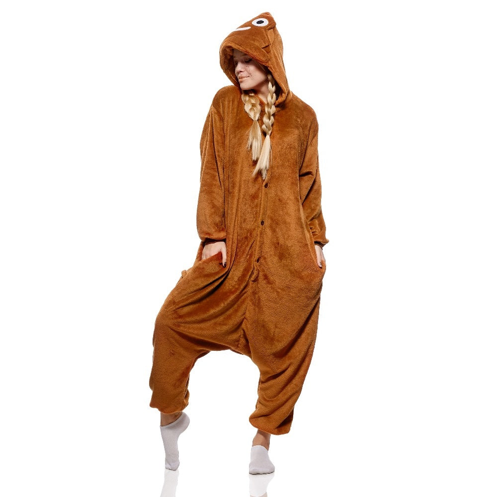 Toy Farm Animal Pyjamas - Brown Poop Emoji Adult Onesie (Cosplay / Nightwear / Halloween / Carnival / Novelty Costume)