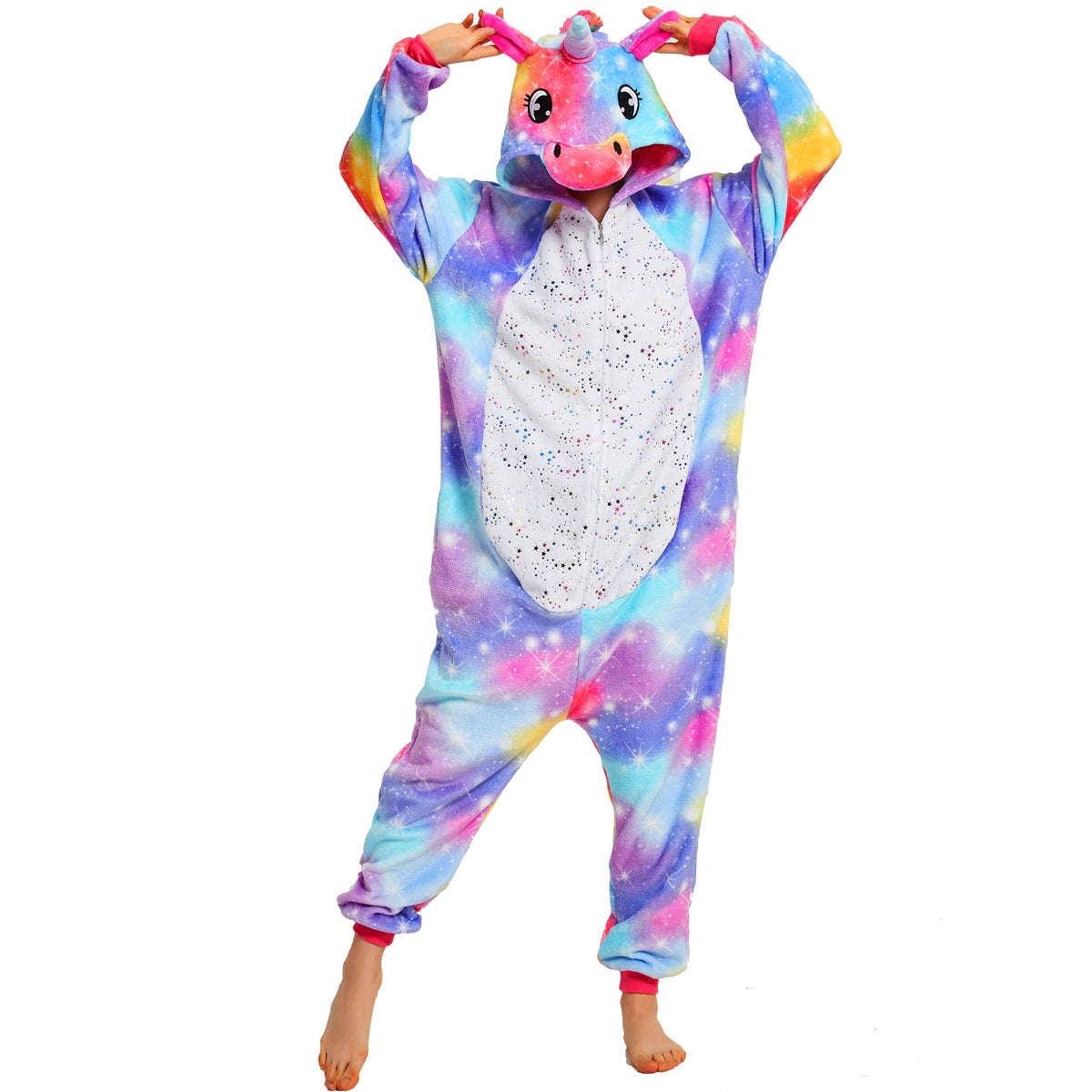 Toy Farm Unisex Animal Pyjamas - Purple-Yellow Unicorn with Sparkling Stars Adult Onesie