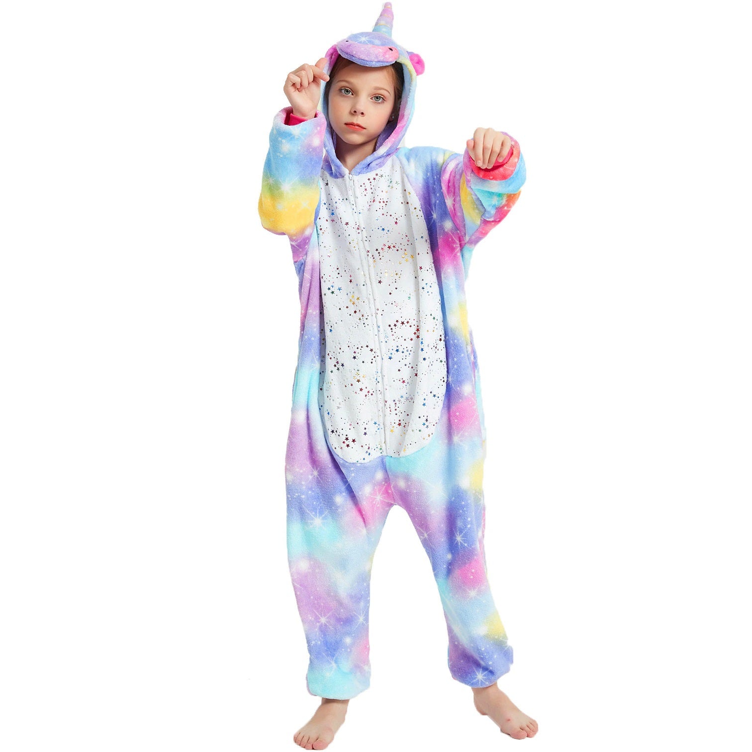 Toy Farm Unisex Animal Pyjamas - Purple-Yellow Unicorn with Sparkling Stars Kids Onesie