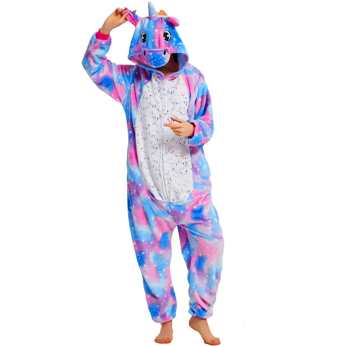 Toy Farm Unisex Animal Pyjamas - Purple Unicorn with Sparkling Stars Adult Onesie (Cosplay / Nightwear / Halloween / Carnival / Novelty Costume)