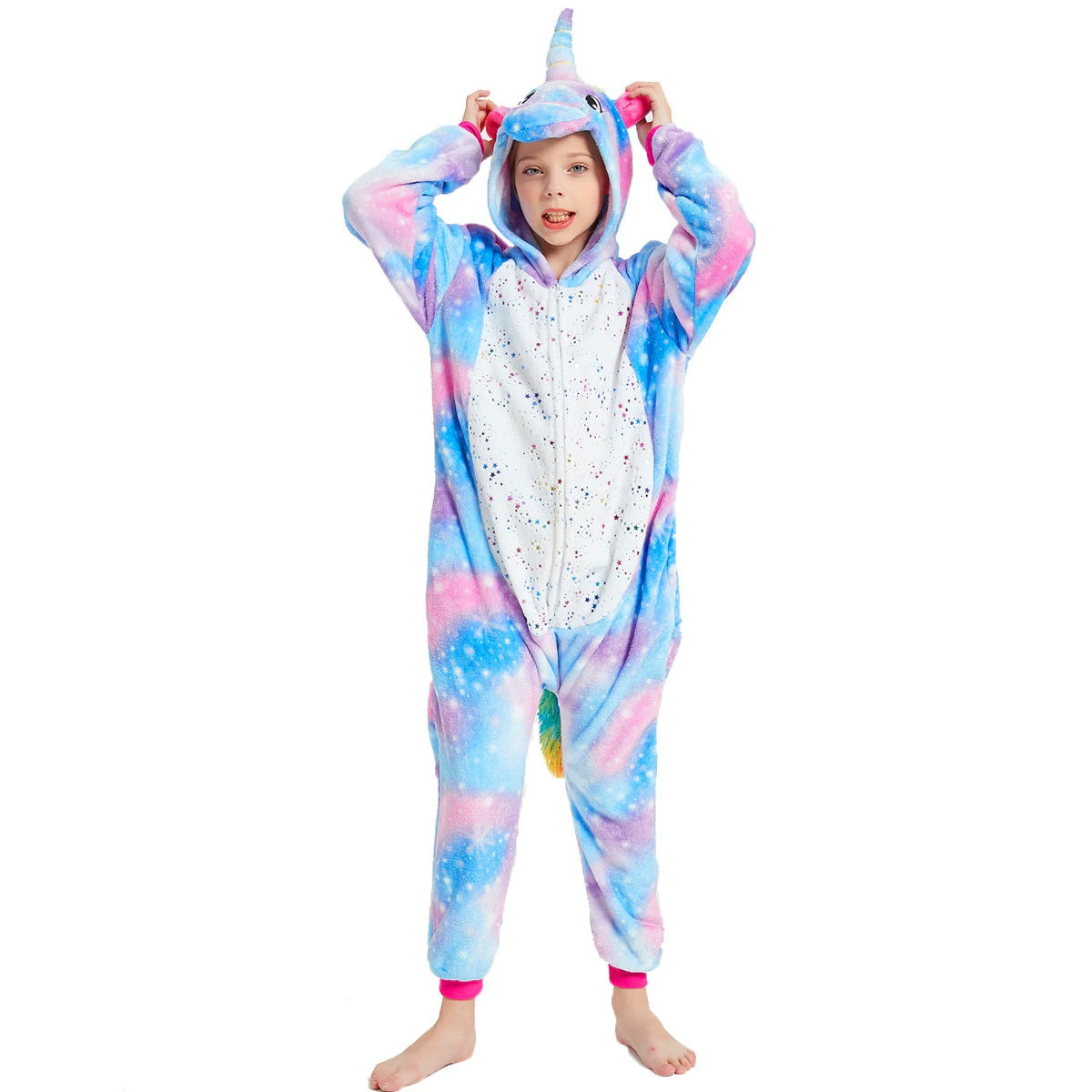 Toy Farm Unisex Animal Pyjamas - Purple Unicorn with Sparkling Stars Kids Onesie (Cosplay / Nightwear / Halloween / Carnival / Novelty Costume)