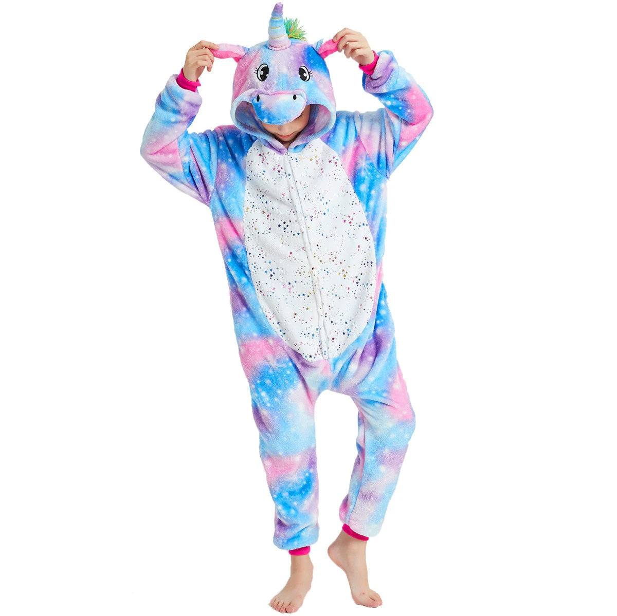 Toy Farm Unisex Animal Pyjamas - Purple Unicorn with Sparkling Stars Kids Onesie (Cosplay / Nightwear / Halloween / Carnival / Novelty Costume)