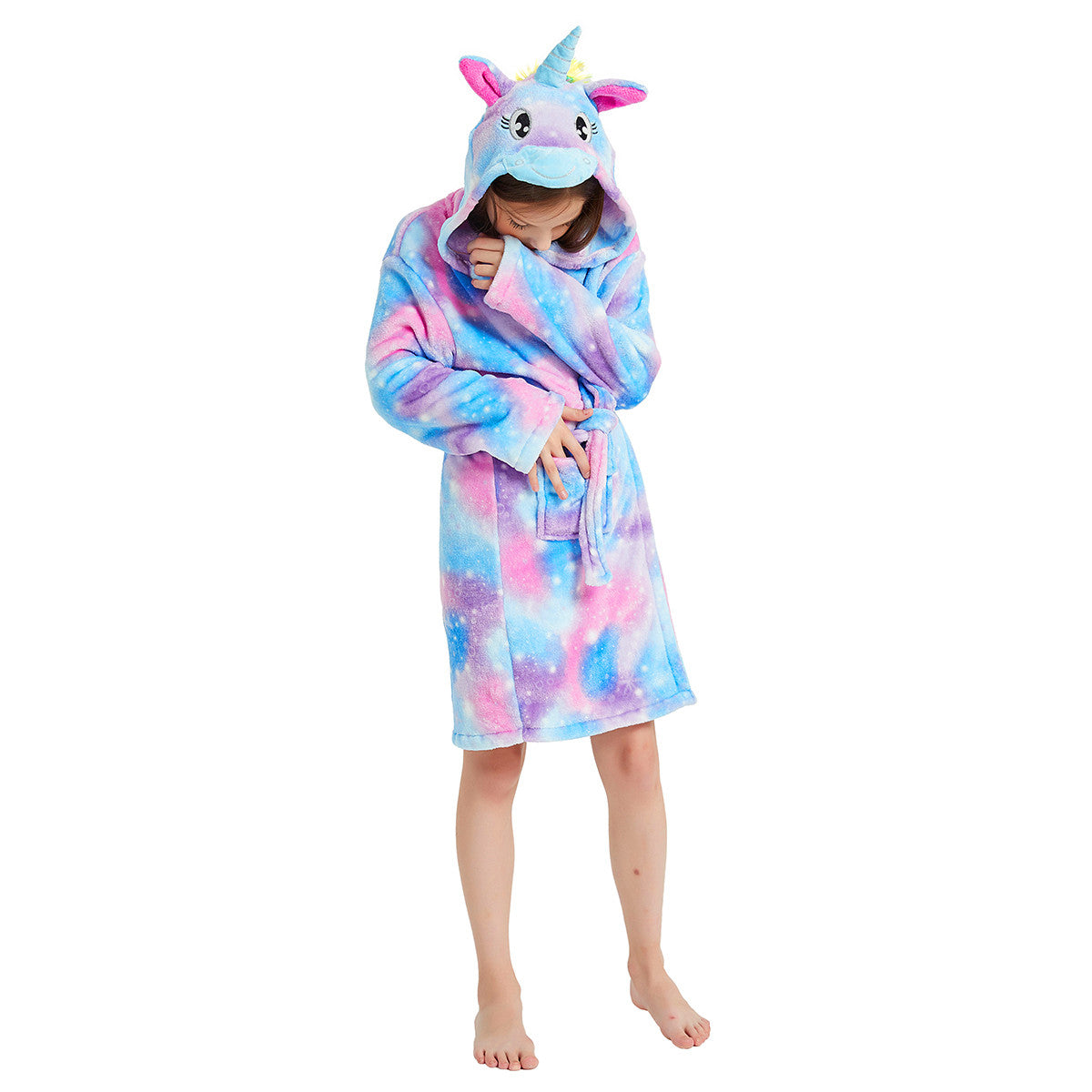 Toy Farm -Purple Unicorn with Sparkling Stars Kids Bathrobe