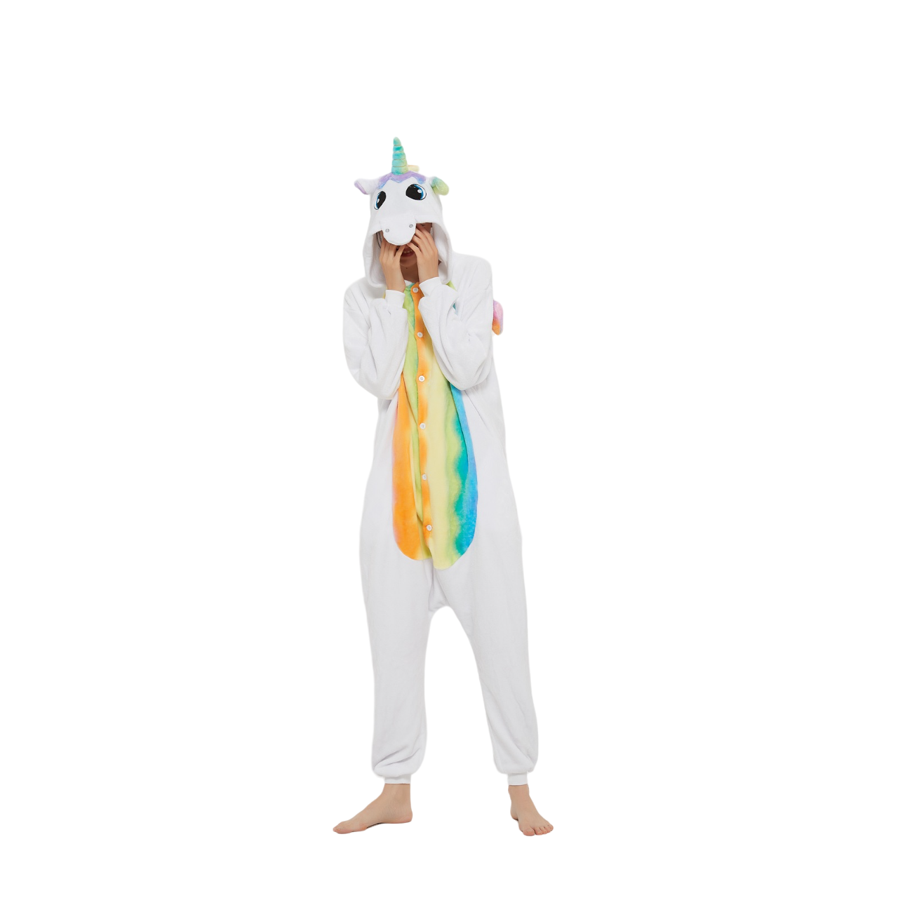 Toy Farm Unisex Animal Pyjamas Cosplay - White Unicorn With Rainbow Wings Adult Onesie - Nightwear Halloween Carnival Novelty