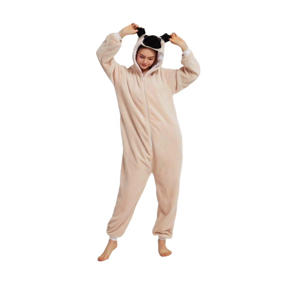 Toy Farm Unisex Animal Pyjamas - Realistic Pug Dog Adult Onesie (Cosplay / Nightwear / Halloween / Carnival / Novelty Costume)