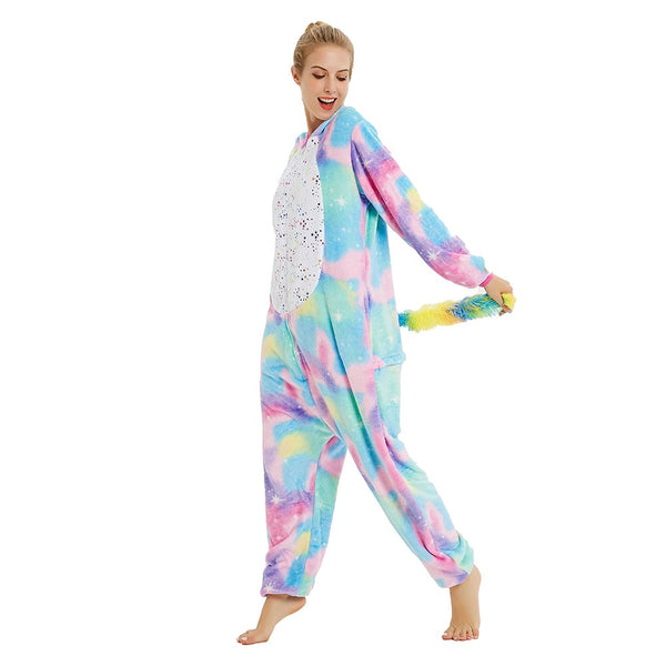 Toy Farm Unisex Animal Pyjamas - Rainbow Unicorn with Sparkling Stars Adult Onesie (Cosplay / Nightwear / Halloween / Carnival / Novelty Costume)