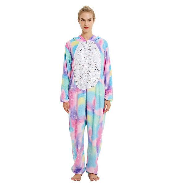 Toy Farm Unisex Animal Pyjamas - Rainbow Unicorn with Sparkling Stars Adult Onesie (Cosplay / Nightwear / Halloween / Carnival / Novelty Costume)