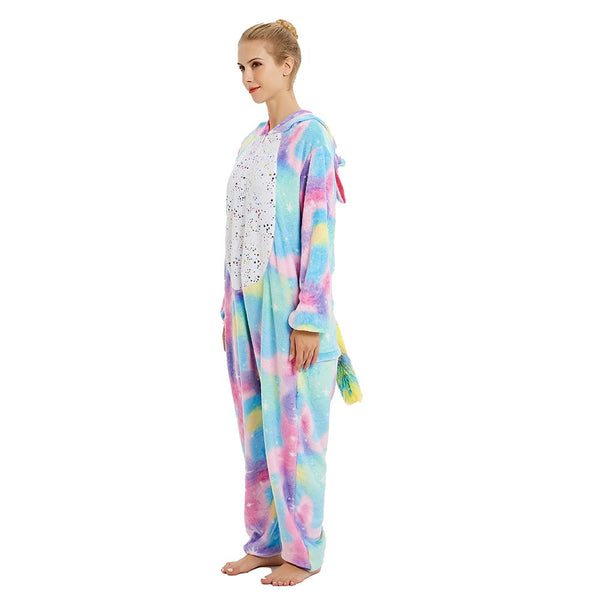 Toy Farm Unisex Animal Pyjamas - Rainbow Unicorn with Sparkling Stars Adult Onesie (Cosplay / Nightwear / Halloween / Carnival / Novelty Costume)