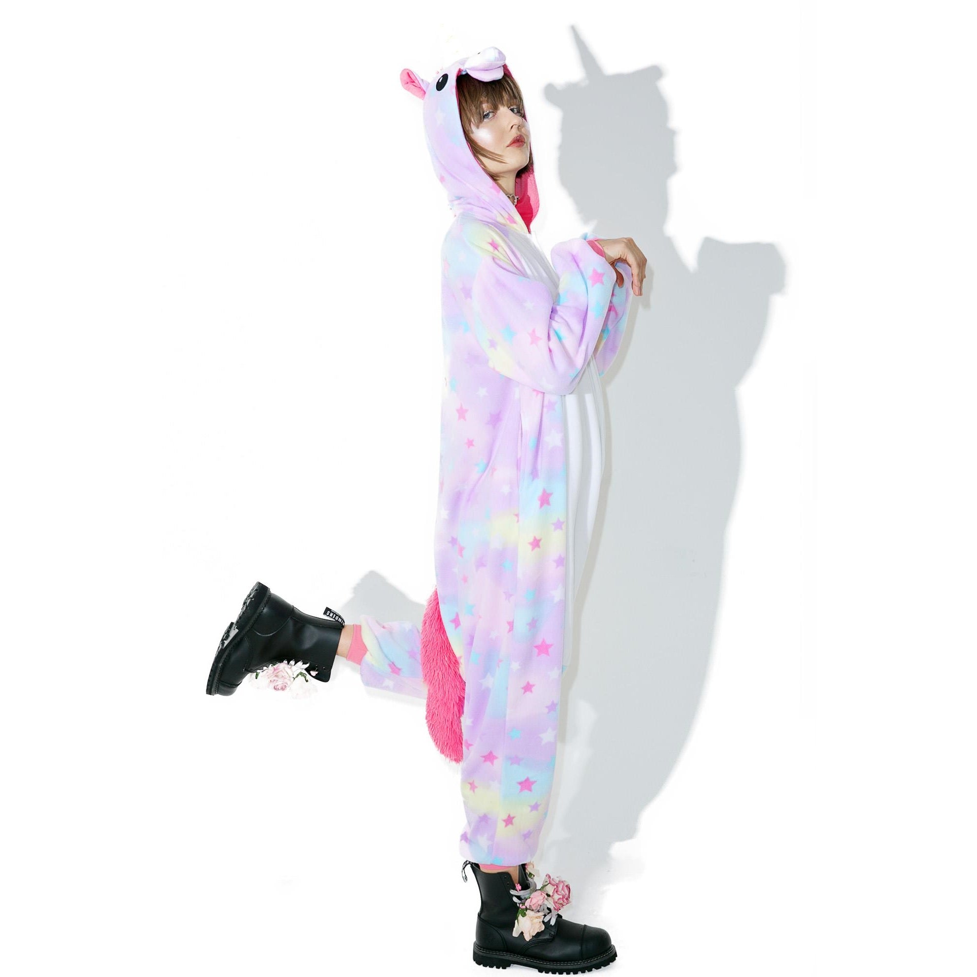 Toy Farm Unisex Animal Pyjamas - Rainbow Star Unicorn Adult Onesie (Cosplay / Nightwear / Halloween / Carnival / Novelty Costume)