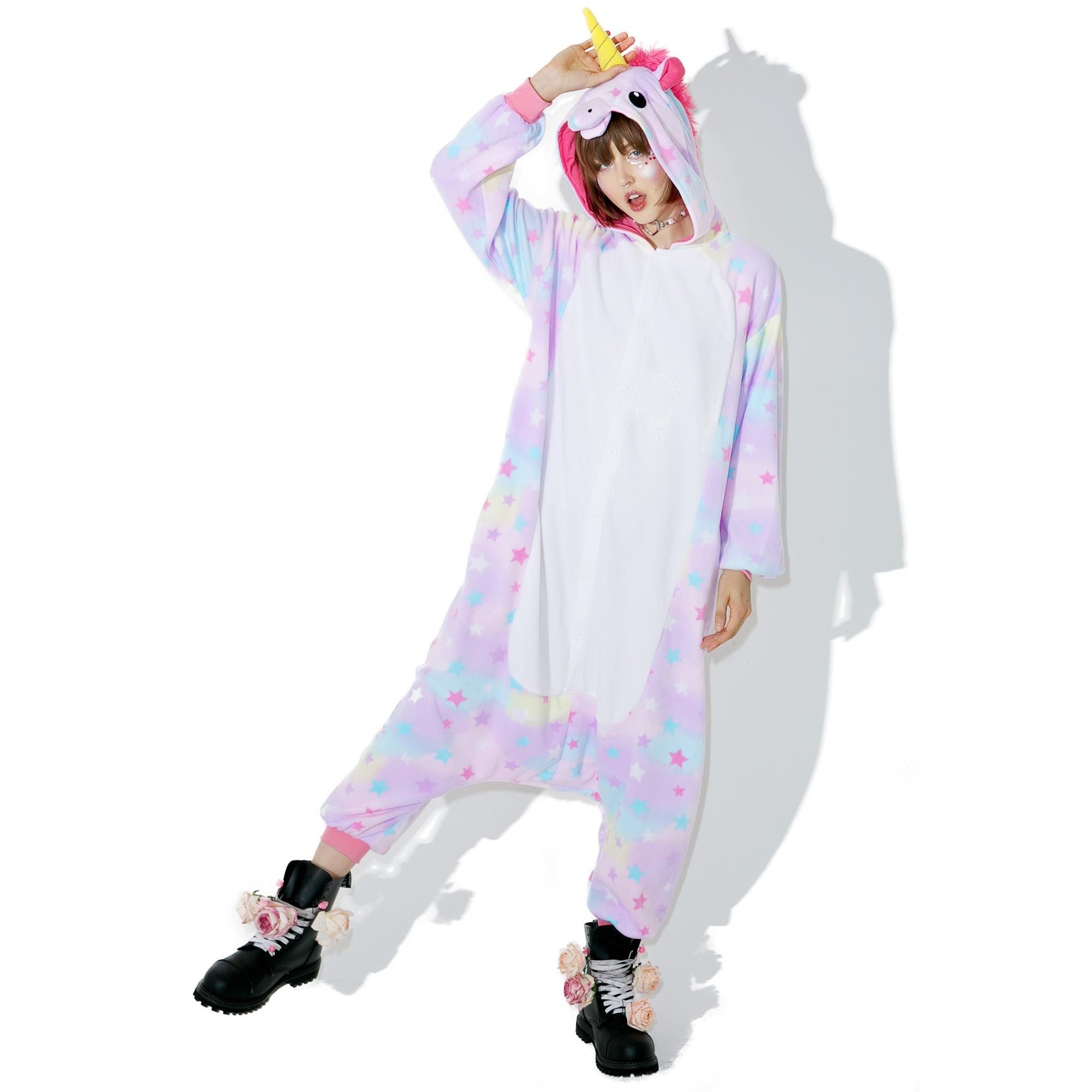 Toy Farm Unisex Animal Pyjamas - Rainbow Star Unicorn Adult Onesie (Cosplay / Nightwear / Halloween / Carnival / Novelty Costume)