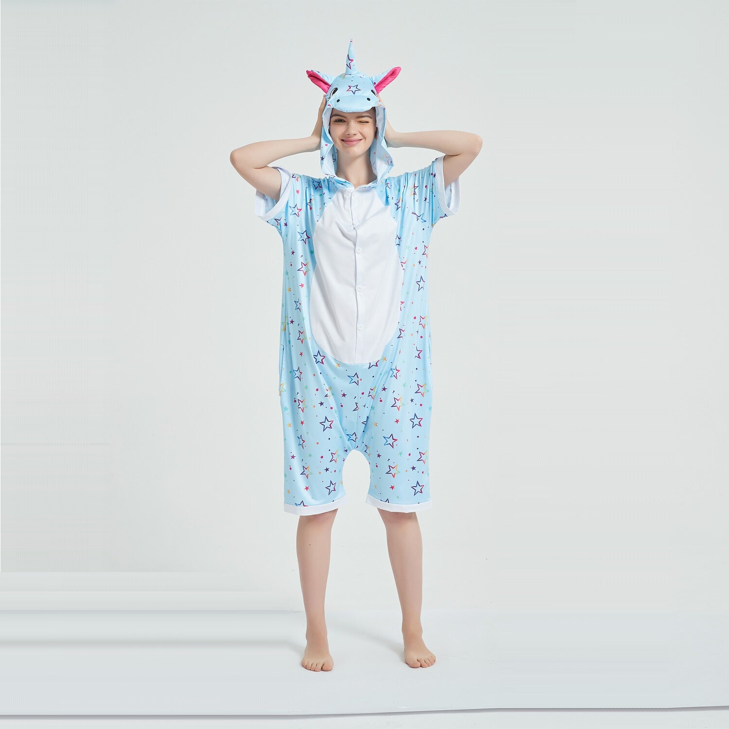 Toy Farm Unisex Animal Summer Pyjamas - Blue Star Unicorn Adult Summer Onesie (Book-week / Nightwear / Halloween / Pyjama Days)