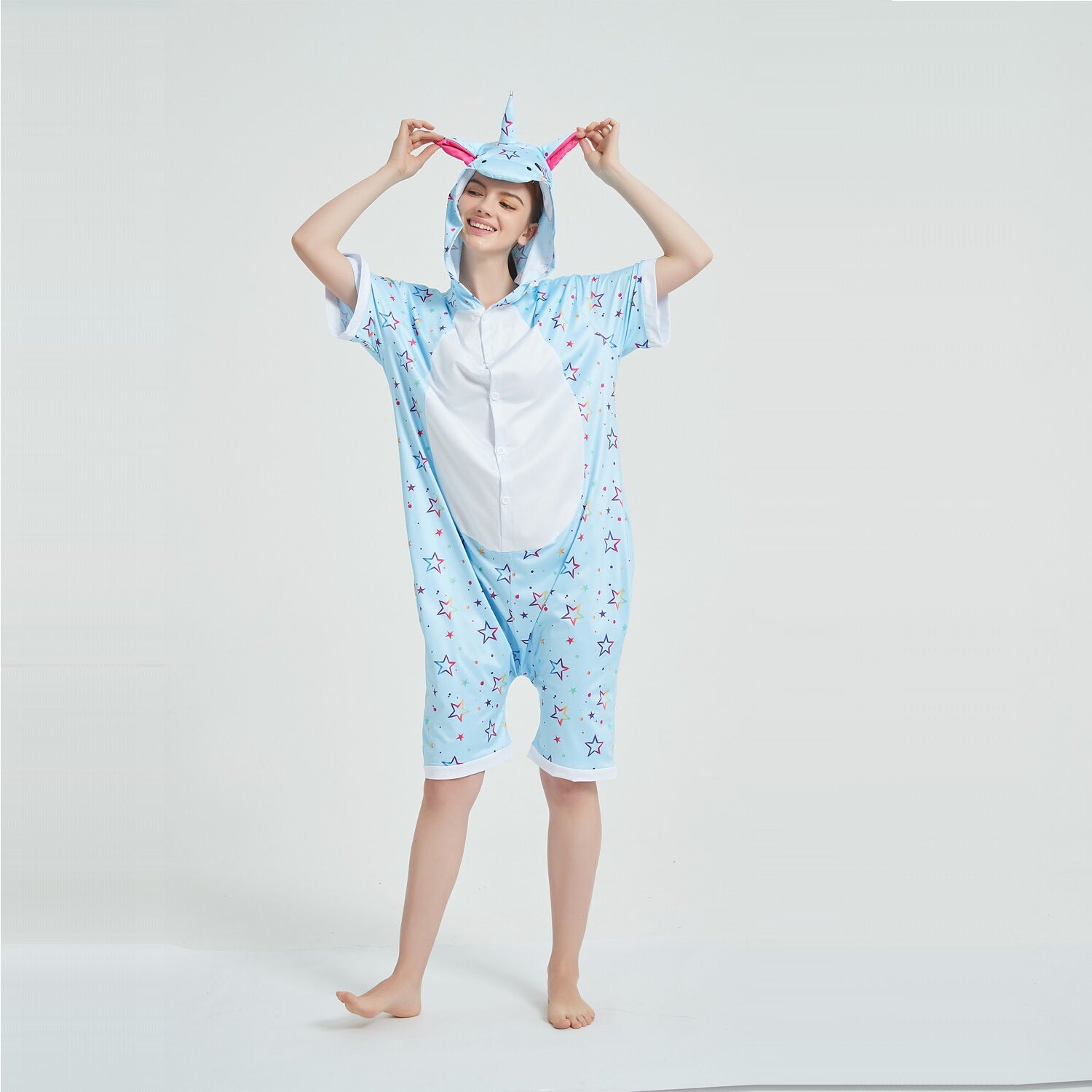 Toy Farm Unisex Animal Summer Pyjamas - Blue Star Unicorn Adult Summer Onesie (Book-week / Nightwear / Halloween / Pyjama Days)