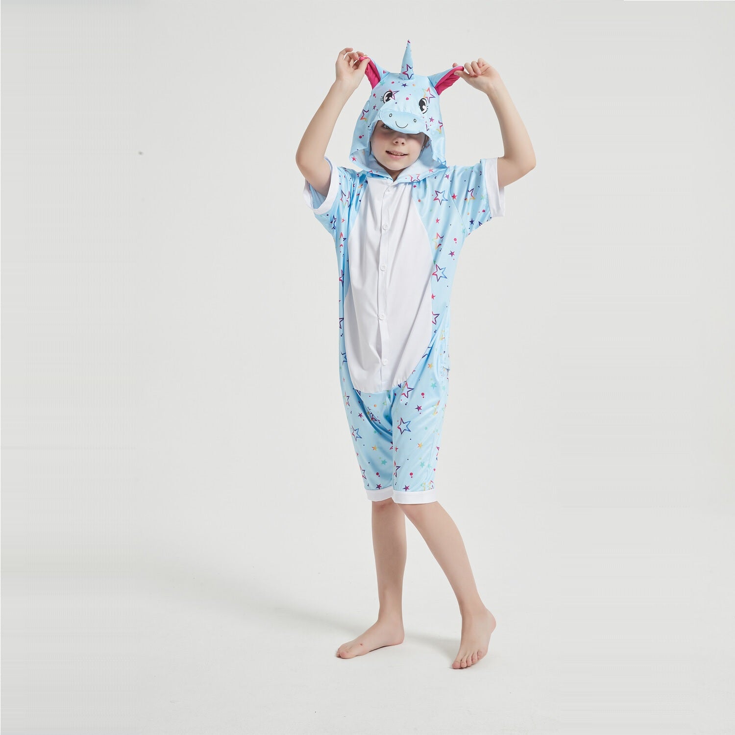 Toy Farm Unisex Animal Summer Pyjamas - Blue Star Unicorn Kids Summer Onesie (Book-week / Nightwear / Halloween / Pyjama Days)