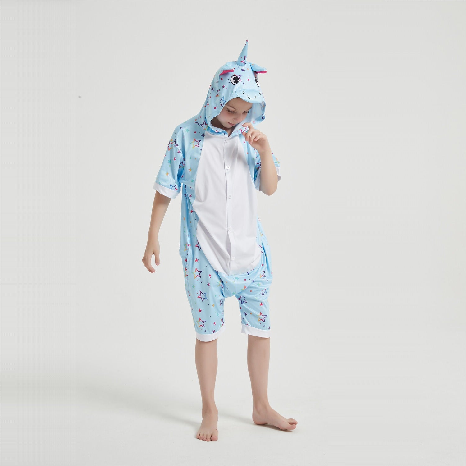 Toy Farm Unisex Animal Summer Pyjamas - Blue Star Unicorn Kids Summer Onesie (Book-week / Nightwear / Halloween / Pyjama Days)