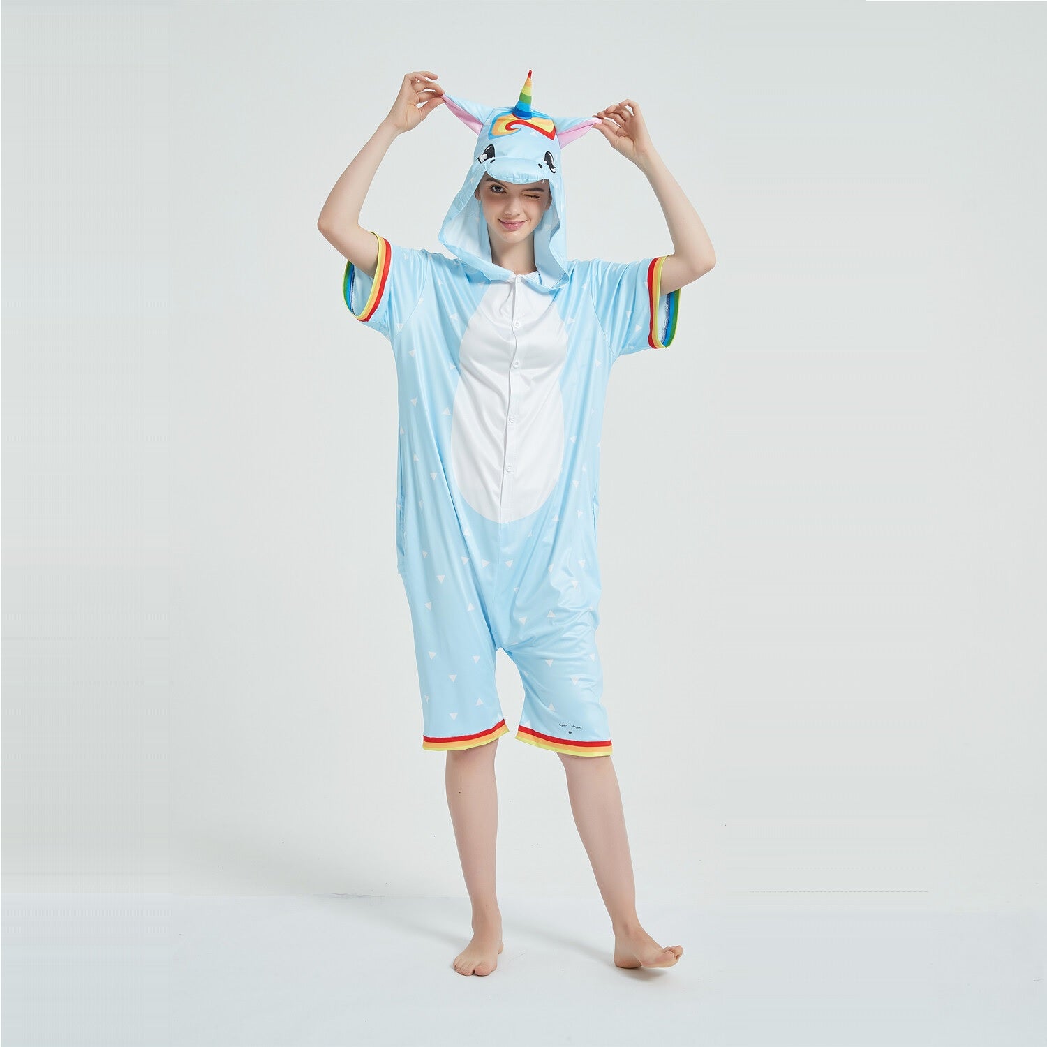 Toy Farm Unisex Animal Summer Pyjamas - Blue Unicorn Adult Summer Onesie (Book-week / Nightwear / Halloween / Pyjama Days)