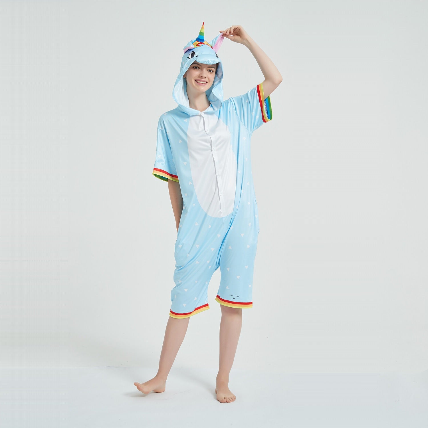 Toy Farm Unisex Animal Summer Pyjamas - Blue Unicorn Adult Summer Onesie (Book-week / Nightwear / Halloween / Pyjama Days)