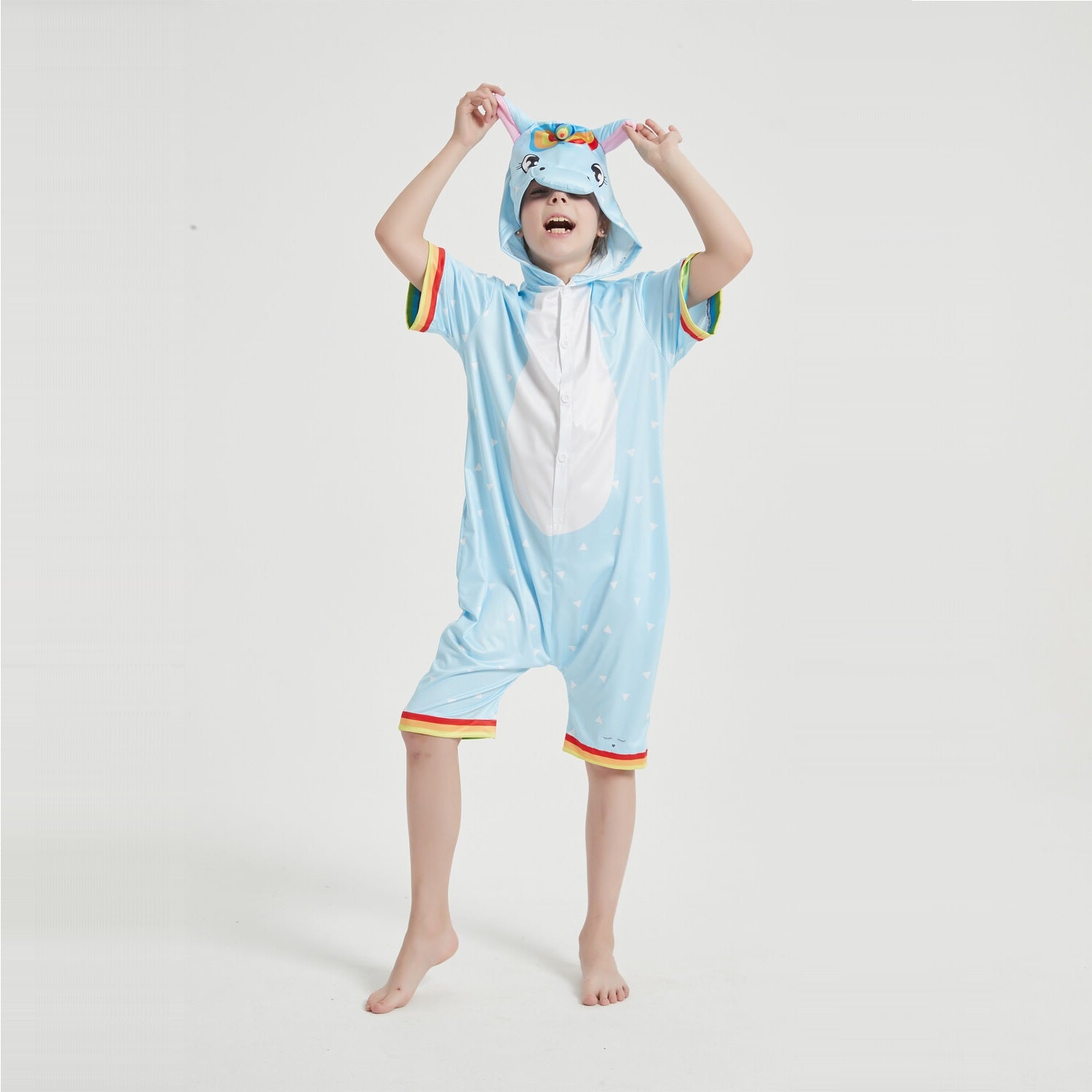 Toy Farm Unisex Animal Summer Pyjamas - Blue Unicorn Kids Summer Onesie (Book-week / Nightwear / Halloween / Pyjama Days)