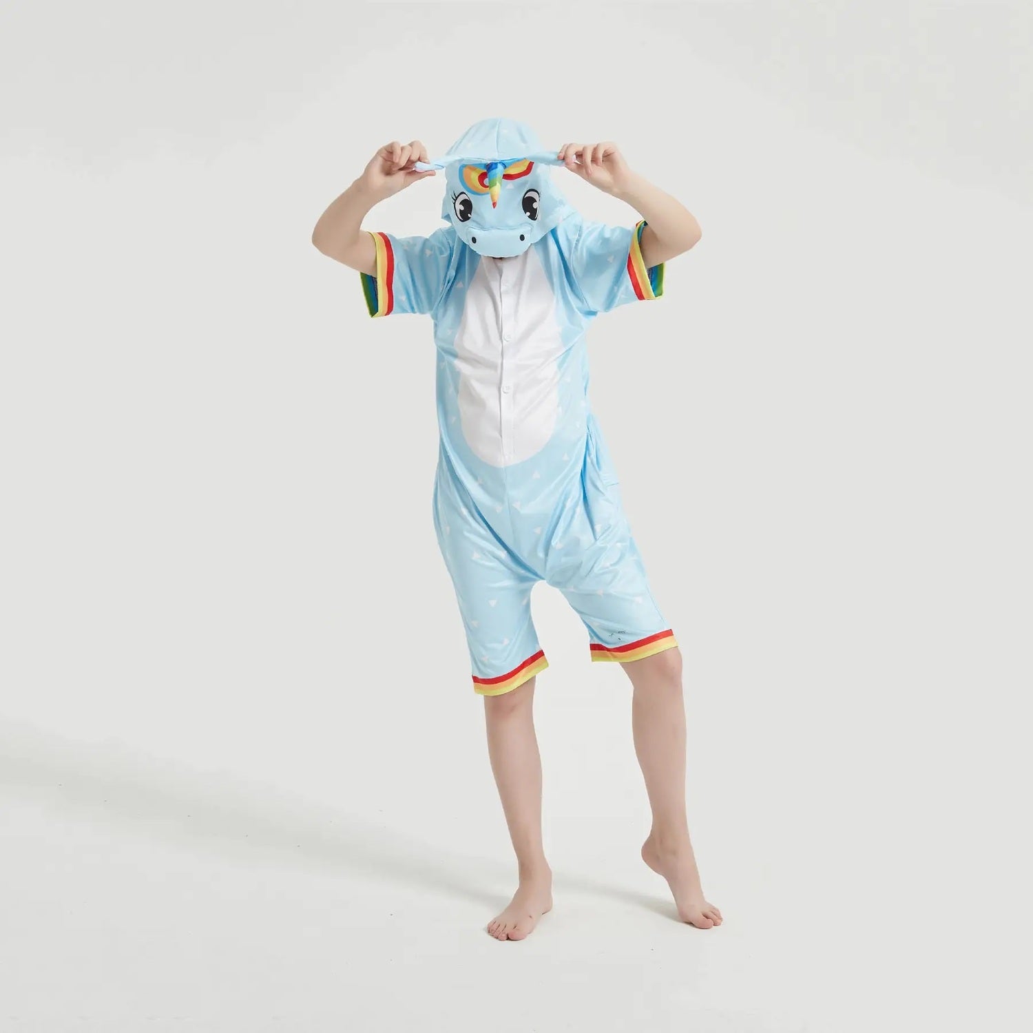 Toy Farm Unisex Animal Summer Pyjamas - Blue Unicorn Kids Summer Onesie (Book-week / Nightwear / Halloween / Pyjama Days)