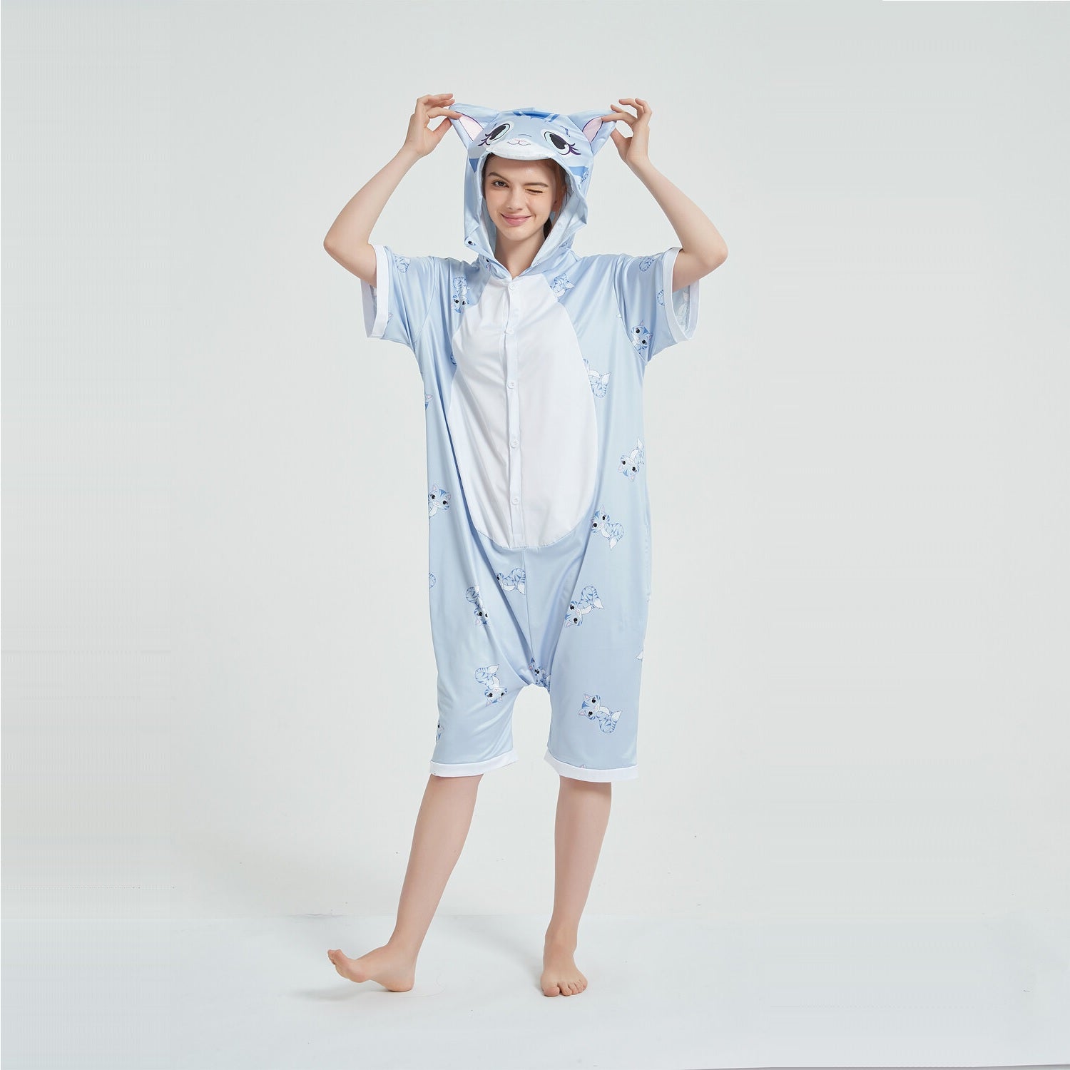 Toy Farm Unisex Animal Summer Pyjamas - Cat Adult Summer Onesie (Book-week / Nightwear / Halloween / Pyjama Days)