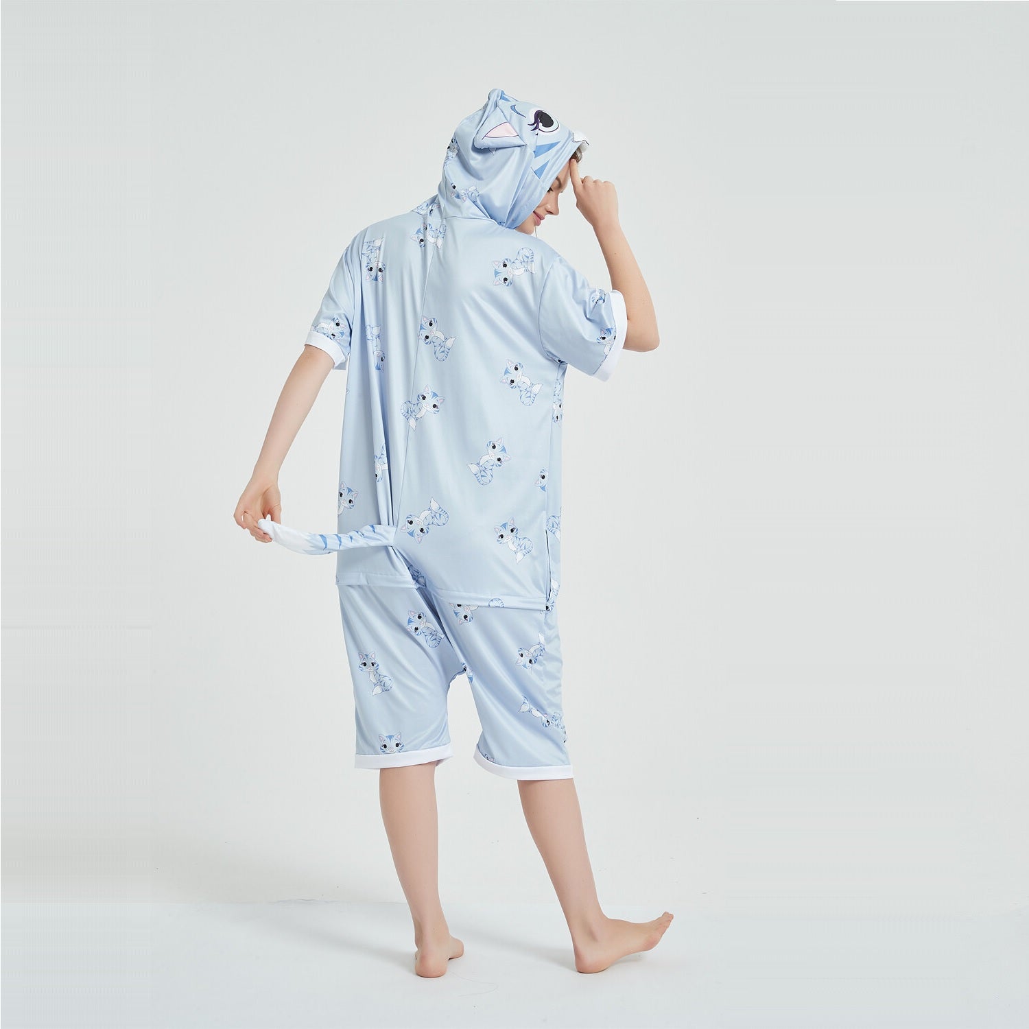 Toy Farm Unisex Animal Summer Pyjamas - Cat Adult Summer Onesie (Book-week / Nightwear / Halloween / Pyjama Days)