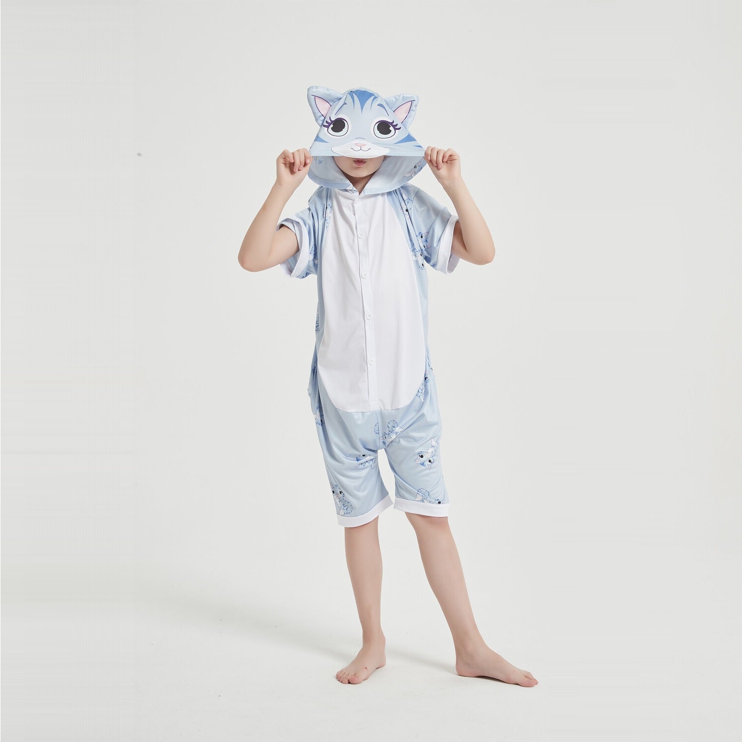 Toy Farm Unisex Animal Summer Pyjamas - Cat Kids Summer Onesie (Book-week / Nightwear / Halloween / Pyjama Days)