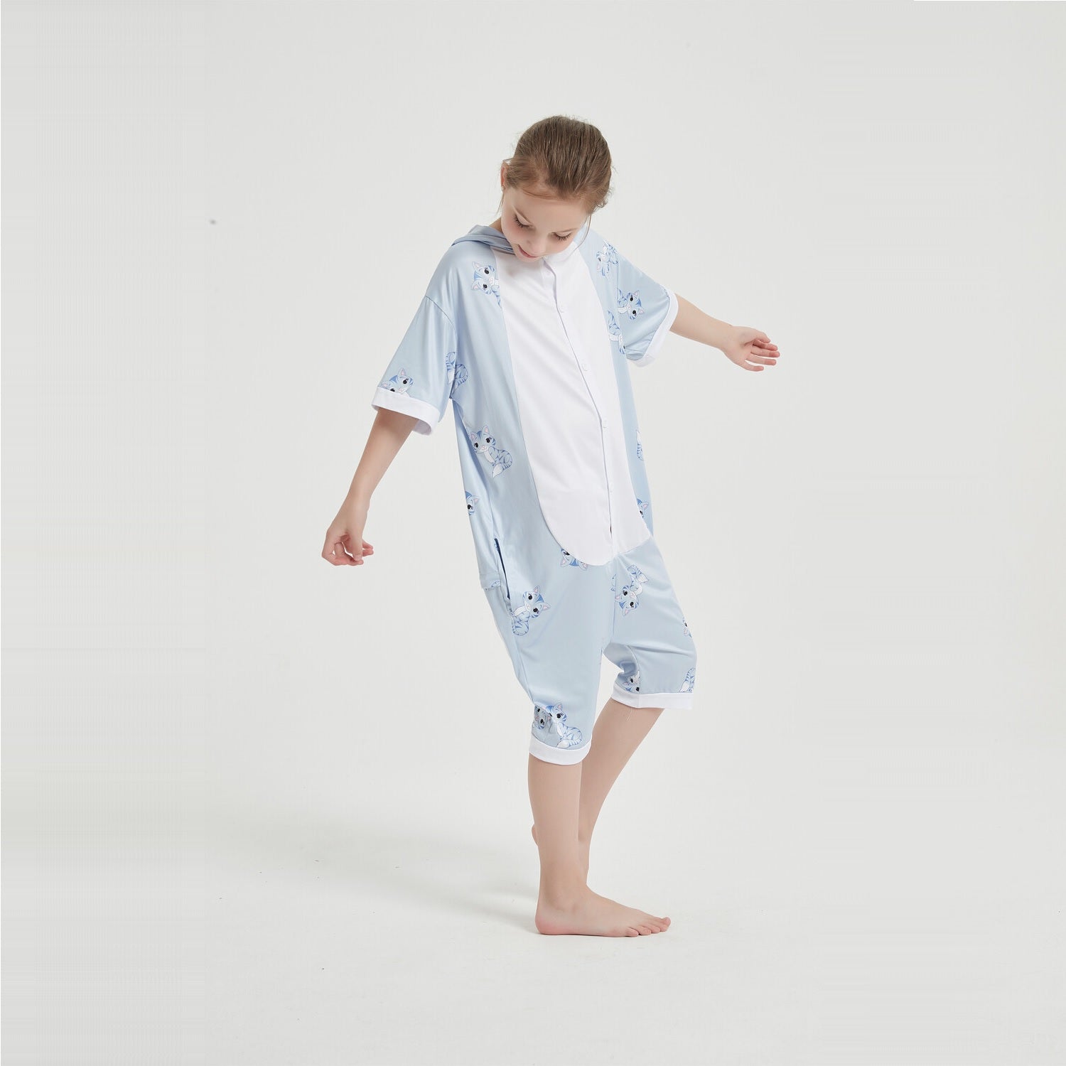 Toy Farm Unisex Animal Summer Pyjamas - Cat Kids Summer Onesie (Book-week / Nightwear / Halloween / Pyjama Days)